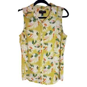 Banana Republic Women's Small Sleeveless Blouse Button Back Pleat BR Palm Print